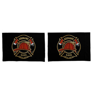 Firefighter ADD NAME Fire Station Department Badge Pillowcase