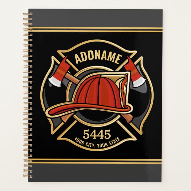 Firefighter ADD NAME Fire Station Department Badge Planner (Front)