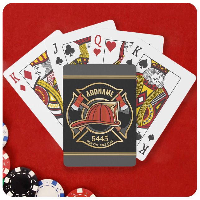 Firefighter ADD NAME Fire Station Department Badge Playing Cards (Creator Uploaded)