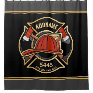 Firefighter ADD NAME Fire Station Department Badge Shower Curtain
