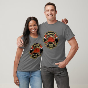 Firefighter ADD NAME Fire Station Department Badge T-Shirt