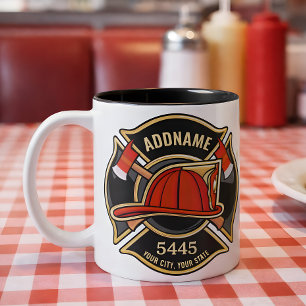 Firefighter ADD NAME Fire Station Department Badge Two-Tone Coffee Mug
