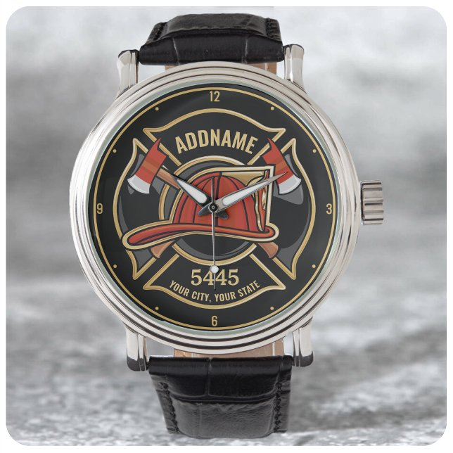 Firefighter ADD NAME Fire Station Department Badge Watch (Creator Uploaded)
