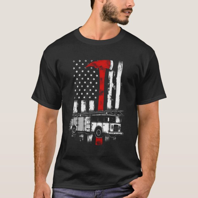 Firefighter American Fire Truck Red Axe Fire Us Fl T-Shirt (Front)