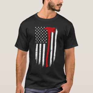 Firefighter American Flag Axe Firefighter Support  T-Shirt