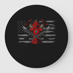Firefighter American Flag Axe Large Clock