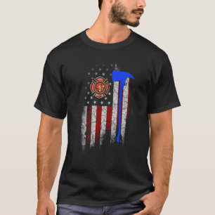 Firefighter American Flag Axe T Shirt Patriotic Da