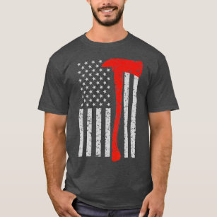 Firefighter American Flag Axe  Thin Red Line T-Shirt