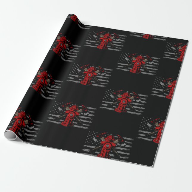 Firefighter American Flag Axe Wrapping Paper (Unrolled)