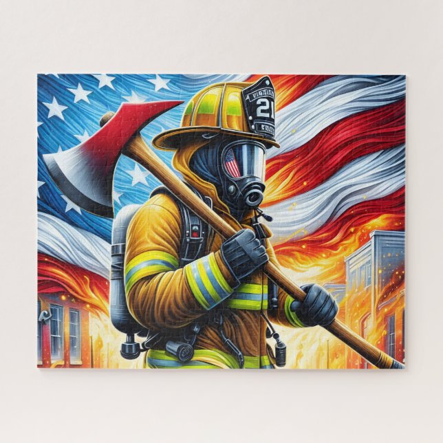 Firefighter American Flag Jigsaw Puzzle (Horizontal)