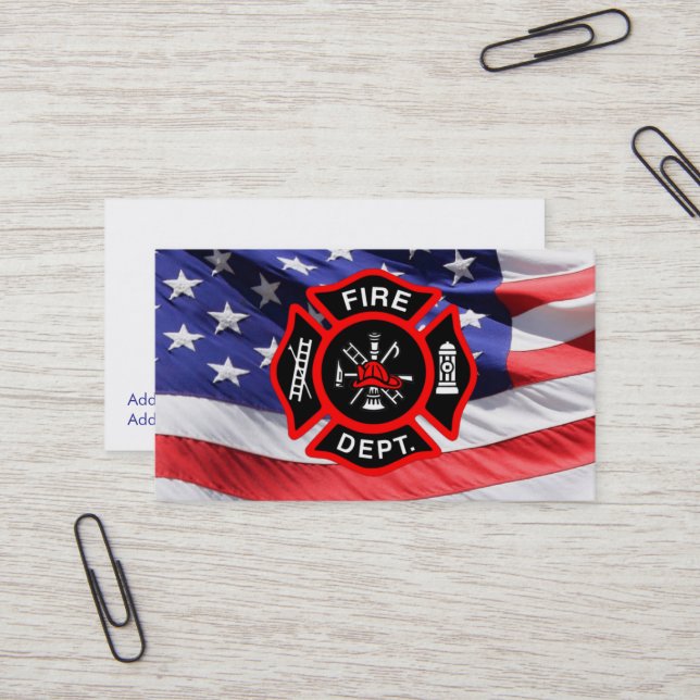 Firefighter American Flag Maltese Cross Business Card (Front/Back In Situ)