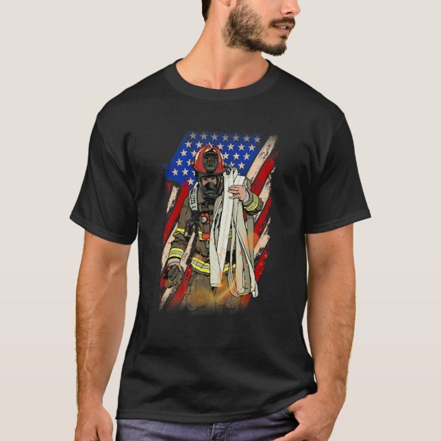 Firefighter American Flag Memorial Day Fireman Pat T-Shirt (Front)