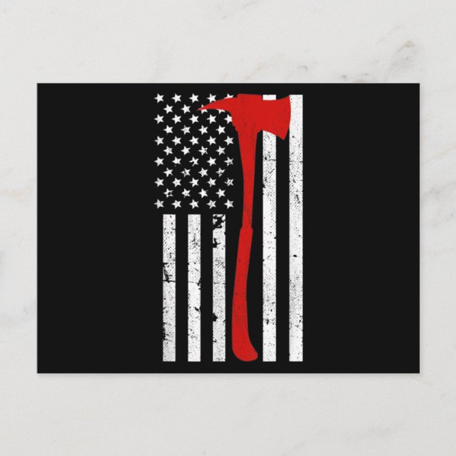 Firefighter American Flag Thin Red Line Ax Postcard (Front)