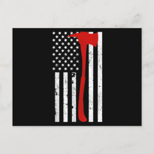 Firefighter American Flag Thin Red Line Axe Postcard