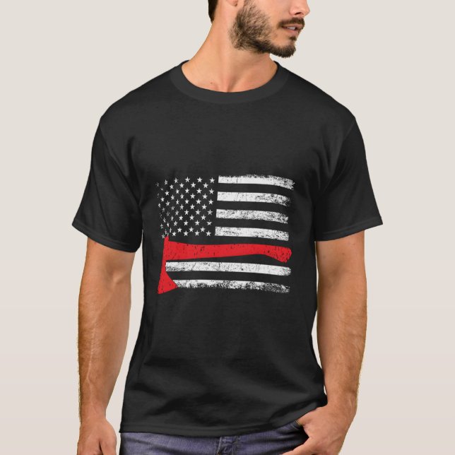 Firefighter American Flag Thin Red Line Best Firem T-Shirt (Front)