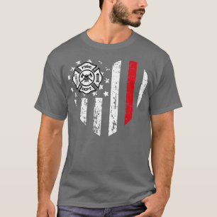 Firefighter American Flag Valentines Day Red Line  T-Shirt