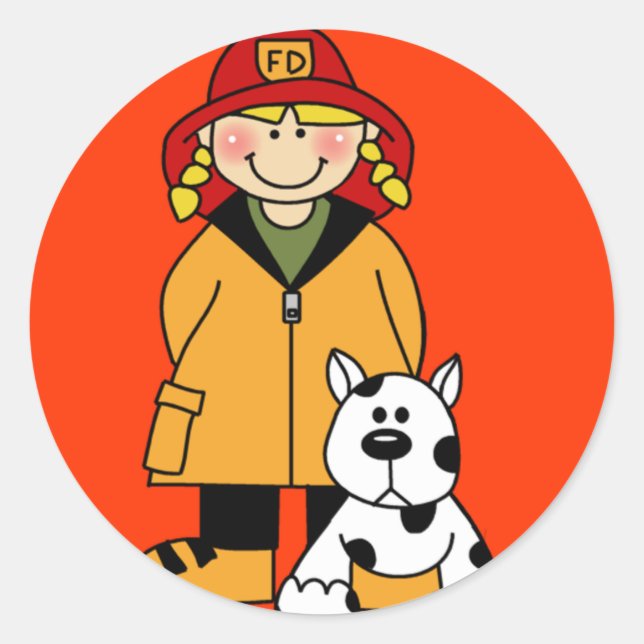 Firefighter and Dog Classic Round Sticker (Front)