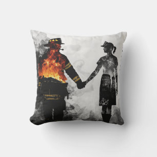 Firefighter and Nurse Couple Silhouette Art Cushion