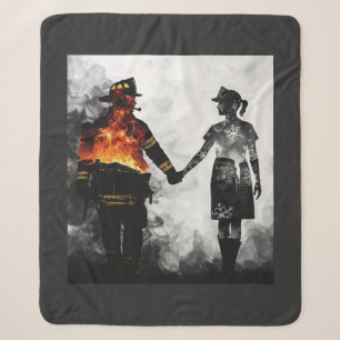 Firefighter and Nurse Couple Silhouette Art Sherpa Blanket