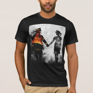 Firefighter and Nurse Couple Silhouette Art T-Shirt