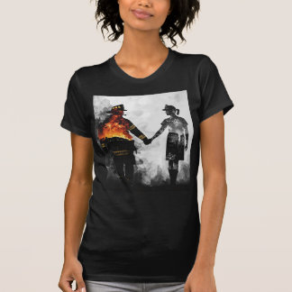 Firefighter and Nurse Couple Silhouette Art T-Shirt