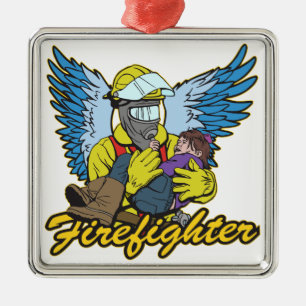 Firefighter Angel Metal Tree Decoration