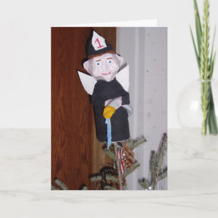 "Firefighter Angel on Tree-Top" Christmas Card
