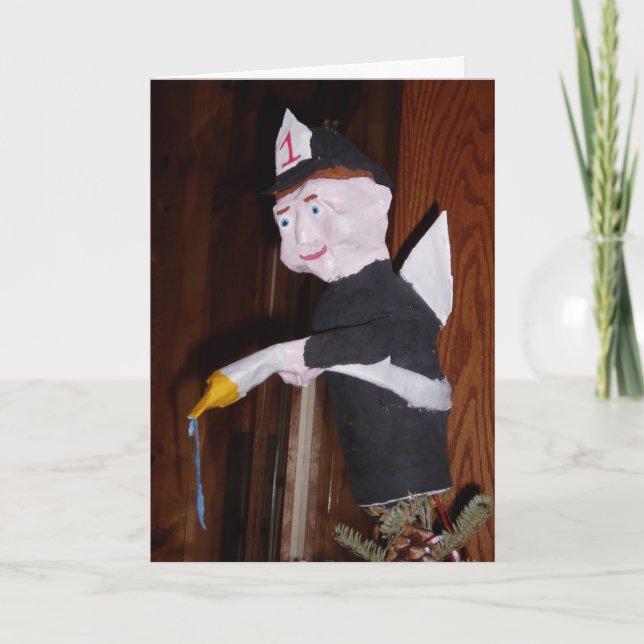 "Firefighter Angel Tree-Topper" Christmas Card (Front)