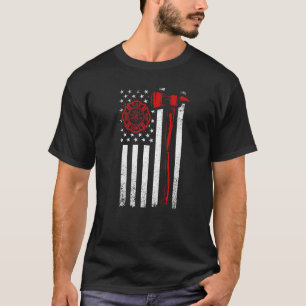 Firefighter Axe American Flag Red Line T-Shirt