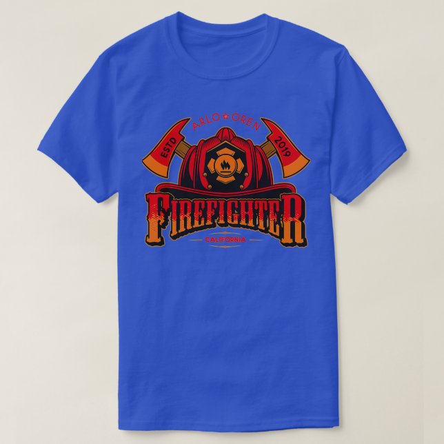 Firefighter Axe Fire Hat Personalised Boy Named Ar T-Shirt (Design Front)