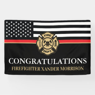 Firefighter Badge Red Line Flag Fireman Graduation Banner