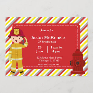 Firefighter birthday boy invitation