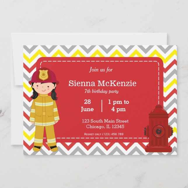 Firefighter birthday girl invitation (Front)