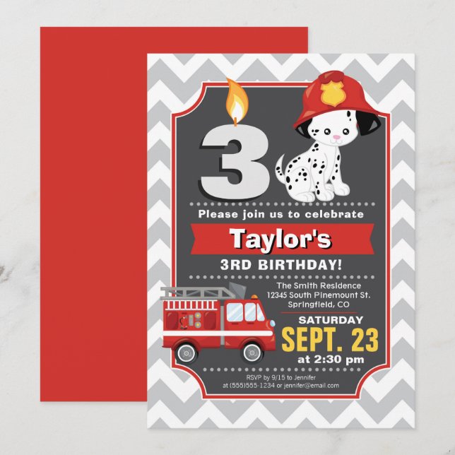 Firefighter Birthday Invitation (Front/Back)