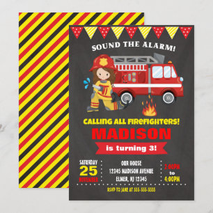 Firefighter Birthday Invitation Girl Chalkboard