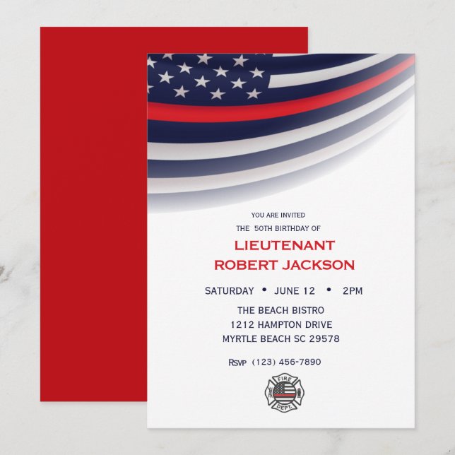 Firefighter Birthday Party Celebration Invitation (Front/Back)