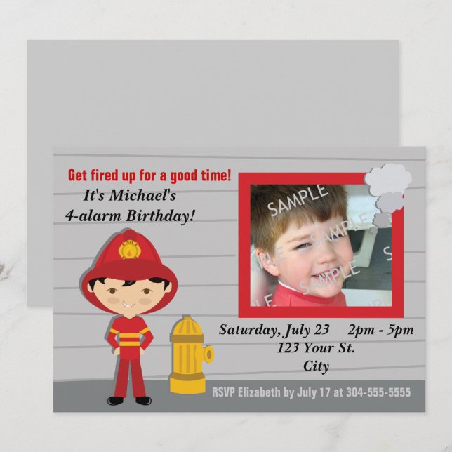 Firefighter Birthday Party Invitation (Front/Back)