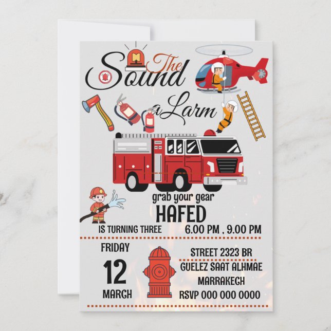 firefighter birthday party invitation template  (Front)