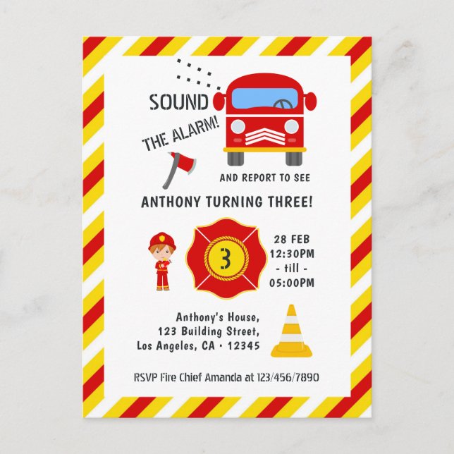 Firefighter Birthday Party Postcard (Front)