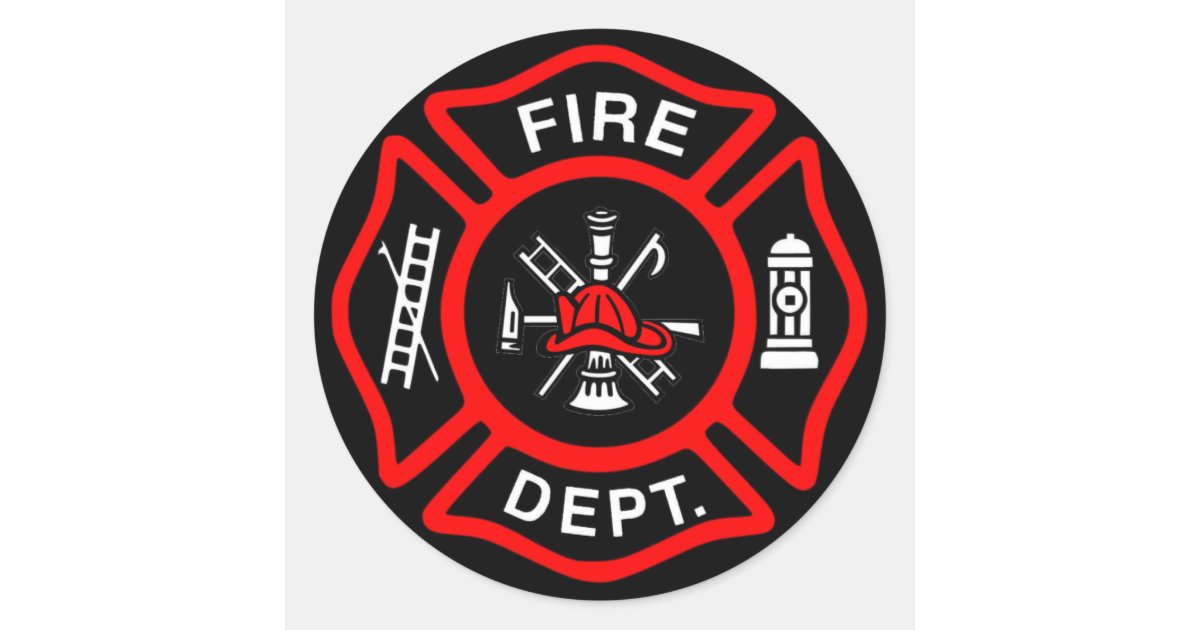 Firefighter Black and Red Logo Classic Round Sticker | Zazzle.co.uk