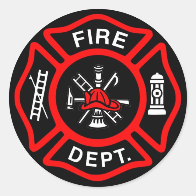 Firefighter Black and Red Logo Classic Round Sticker (Front)