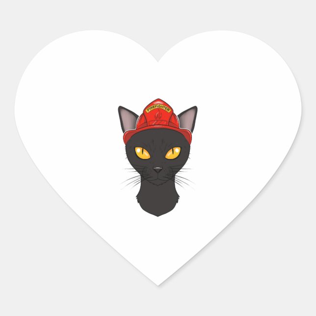 Firefighter Bombay Cat I Cat Lover I Fireman Cat Heart Sticker (Front)