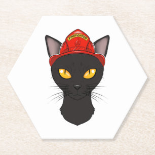 Firefighter Bombay Cat I Cat Lover I Fireman Cat Paper Coaster