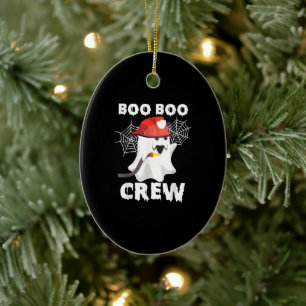 Firefighter Boo Boo Crew Halloween Ghost Fireman Ceramic Tree Decoration