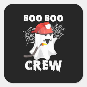Firefighter Boo Boo Crew Halloween Ghost Fireman Square Sticker