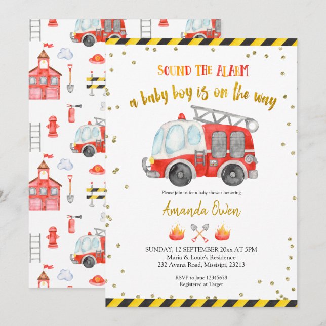 Firefighter Boy Baby Shower Invitation (Front/Back)