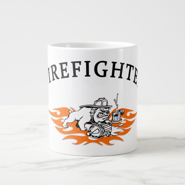Firefighter Bull Dog Tough Large Coffee Mug (Front)