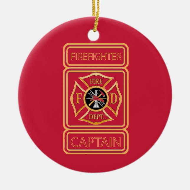 Firefighter Captain Custom Ceramic Tree Decoration (Front)