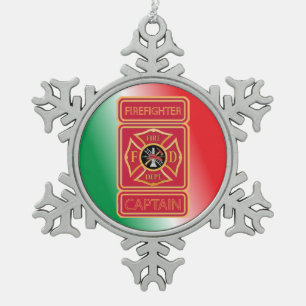 Firefighter Captain Pewter Snowflake Ornament