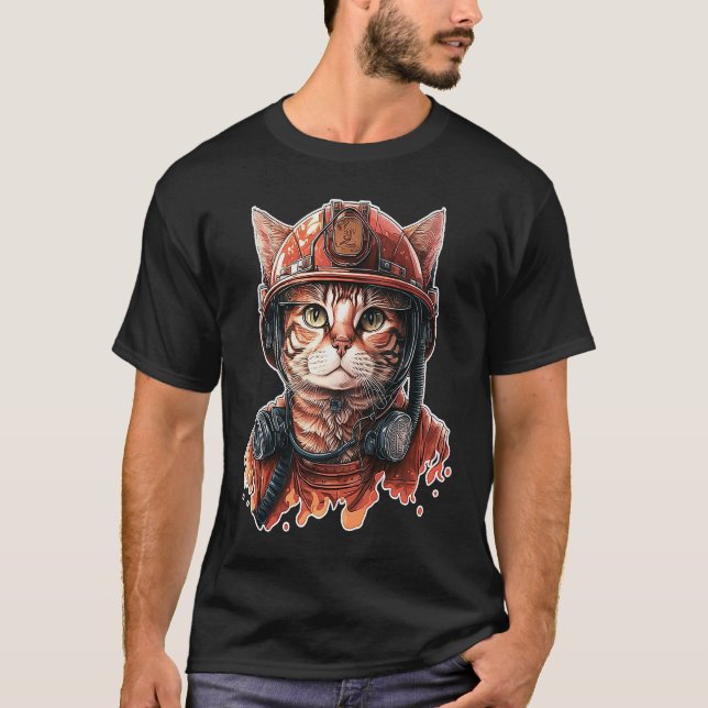 Firefighter Cat Fire Brigade Cats Fire Department  T-Shirt (Front)